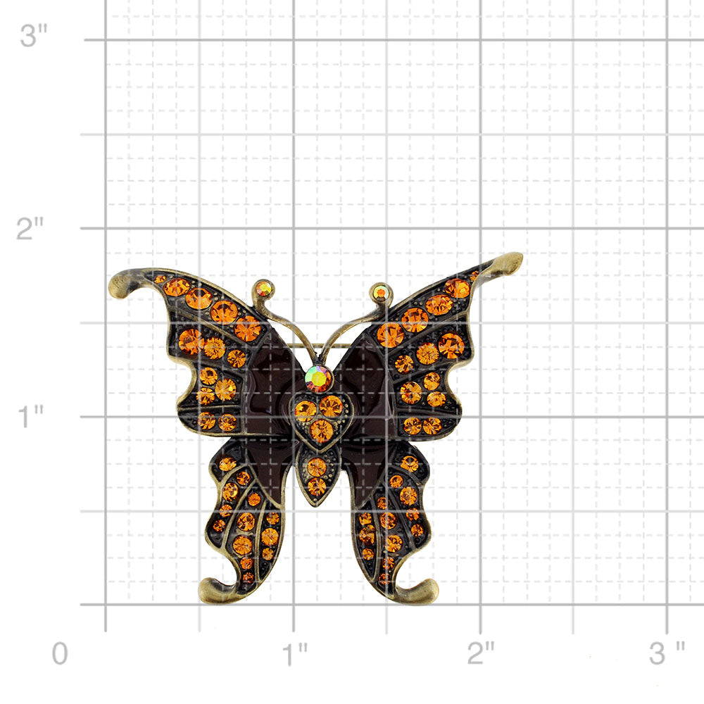 Vintage Style Brown Butterfly Crystal Pin Brooch