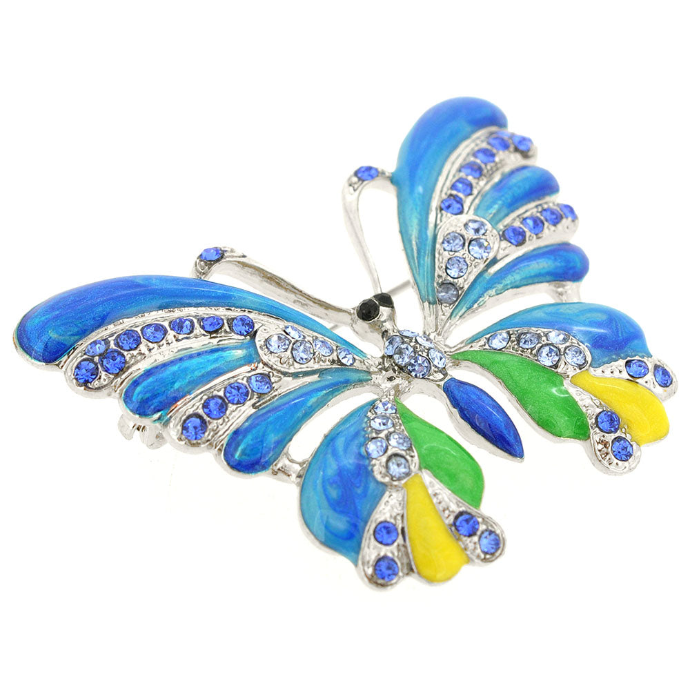 Blue Green Yellow Enamel Butterfly Brooch Pin