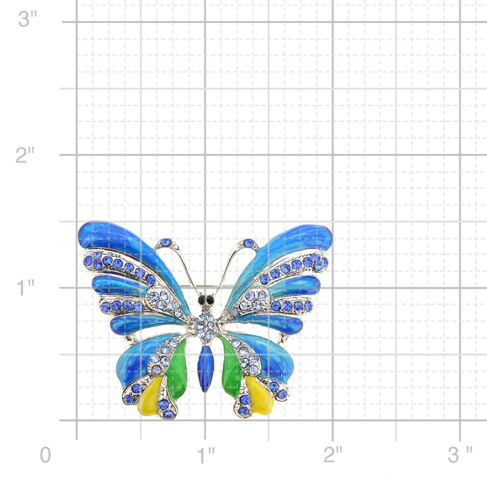 Blue Green Yellow Enamel Butterfly Brooch Pin