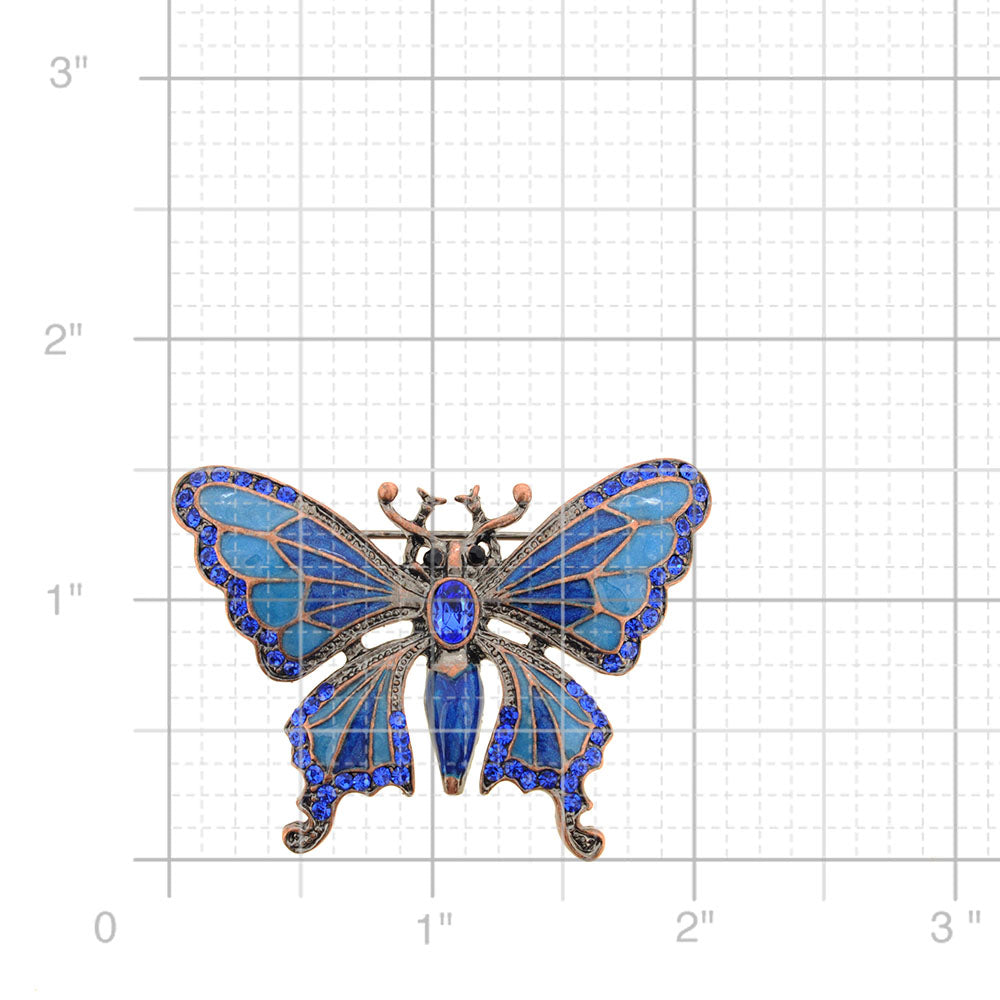Vintage Style Sapphire Blue Butterfly Crystal Pin Brooch