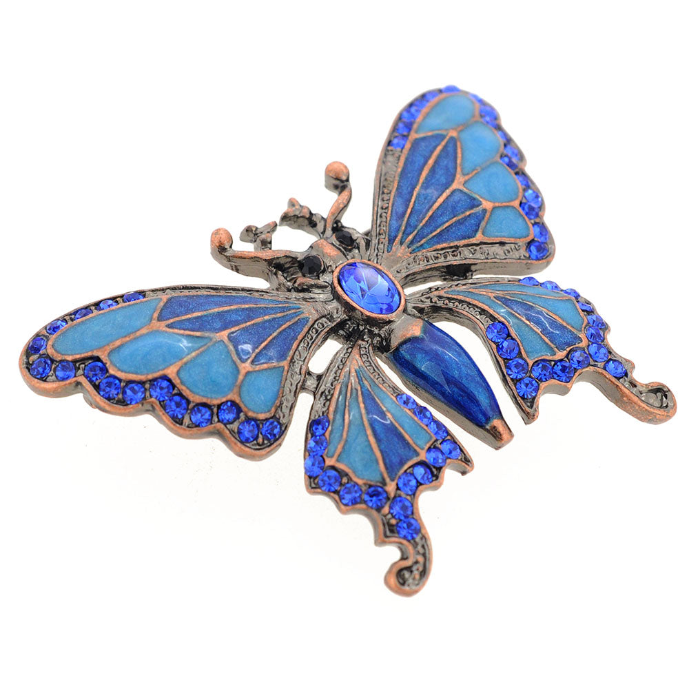 Vintage Style Sapphire Blue Butterfly Crystal Pin Brooch