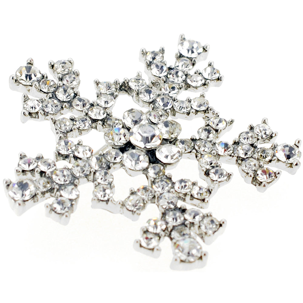 Silver Christmas Snowflake Crystal Brooch Pin