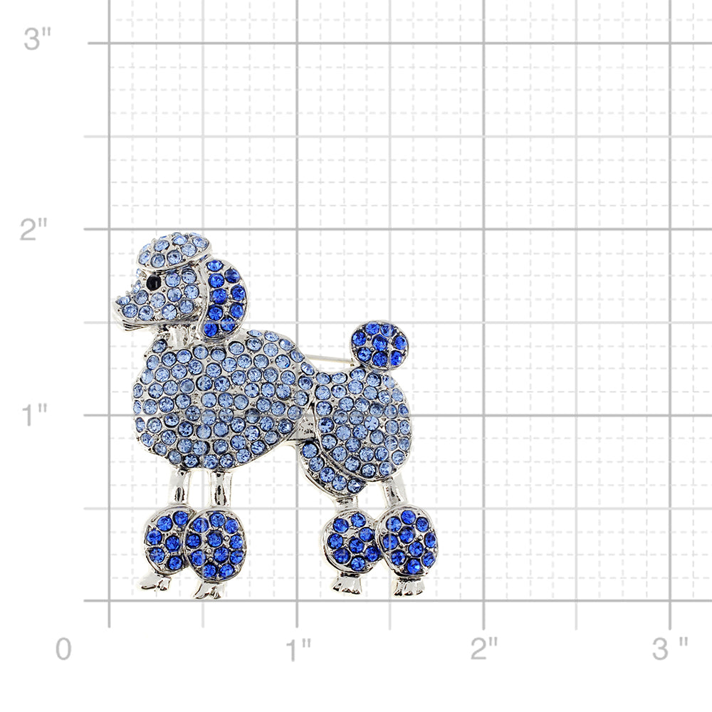 Sapphire Blue Poodle Dog Crystal PIn Brooch