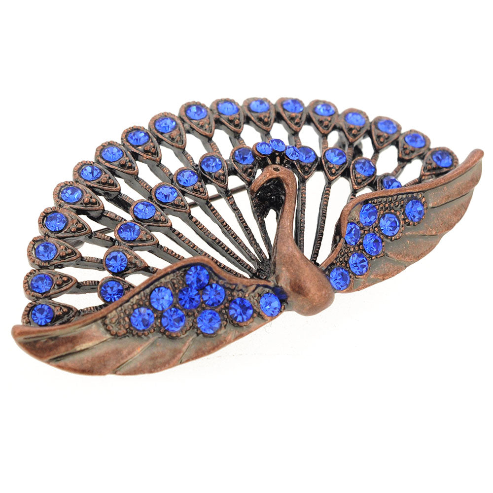 Vintage Style Sapphire Blue Crystal Peacock Pin Brooch