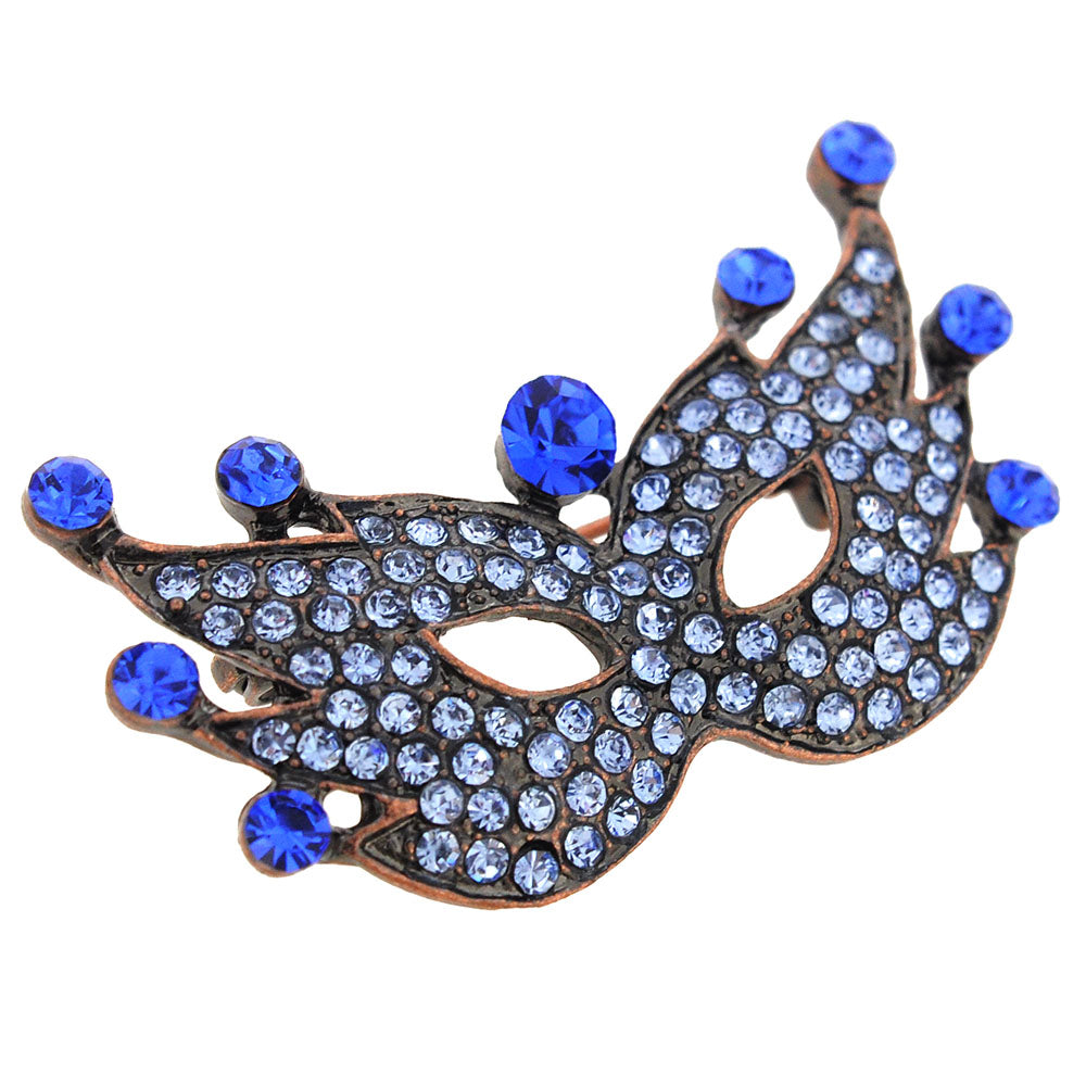 Sapphire Blue Crystal Masquerade Mask Pin Brooch