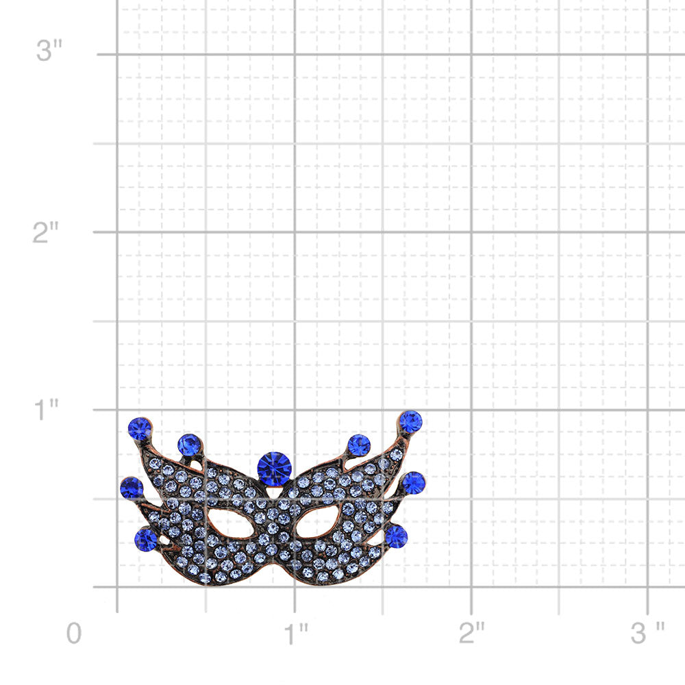 Sapphire Blue Crystal Masquerade Mask Pin Brooch
