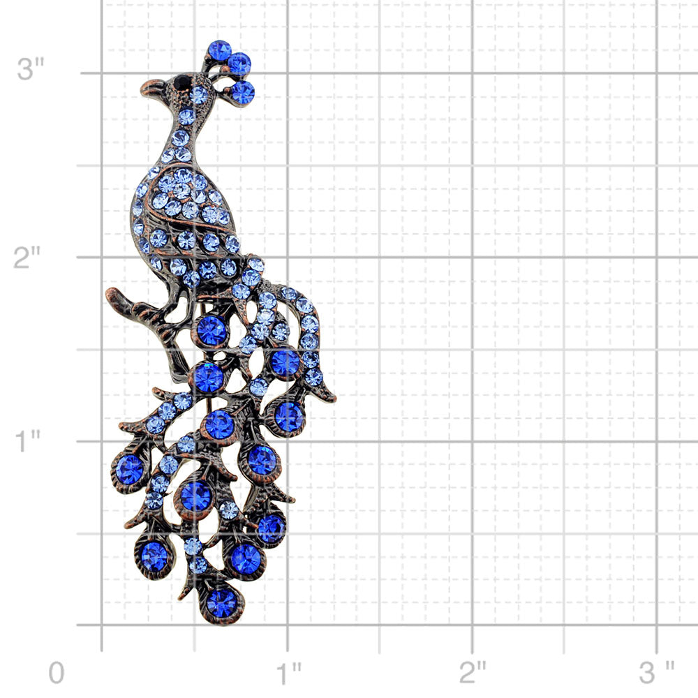 Vintage Crystal Sapphire Blue Peacock Pin Brooch