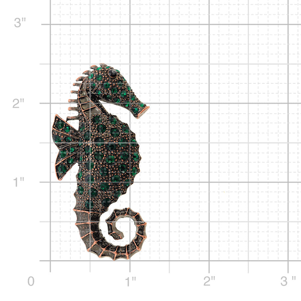 Emerald Green Seahorse Crystal Brooch Pin
