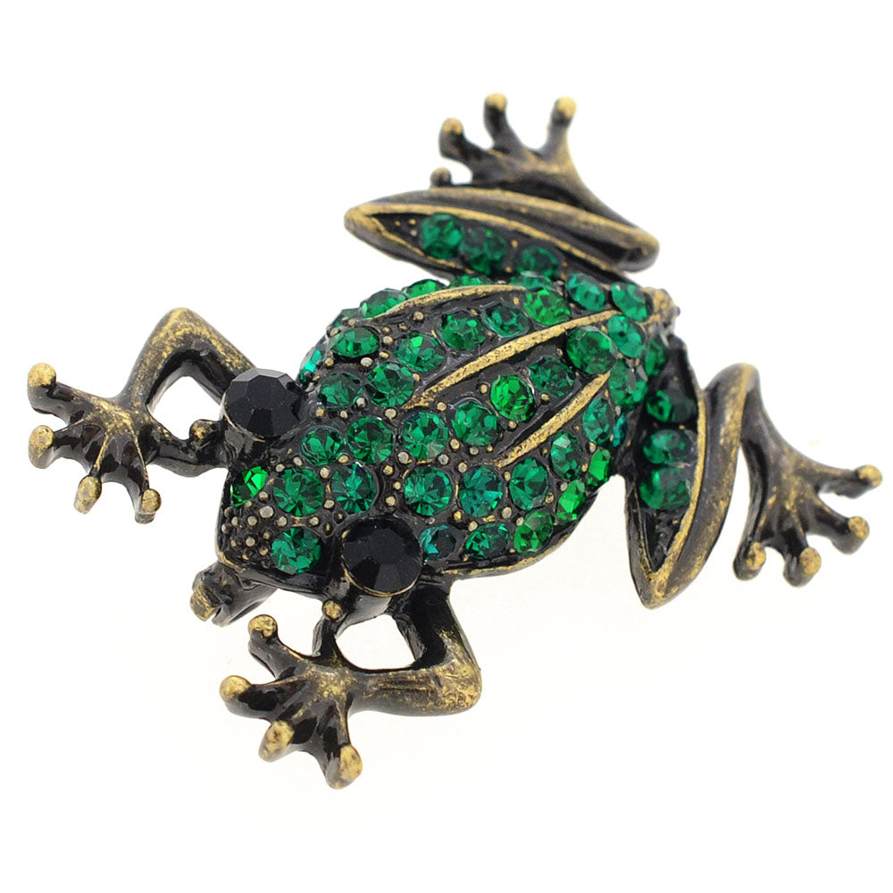 Vintage Style Emerald Green Frog Crystal Pin Brooch