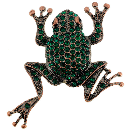 Emerald Green Frog Vintage Style Crystal Pin Brooch