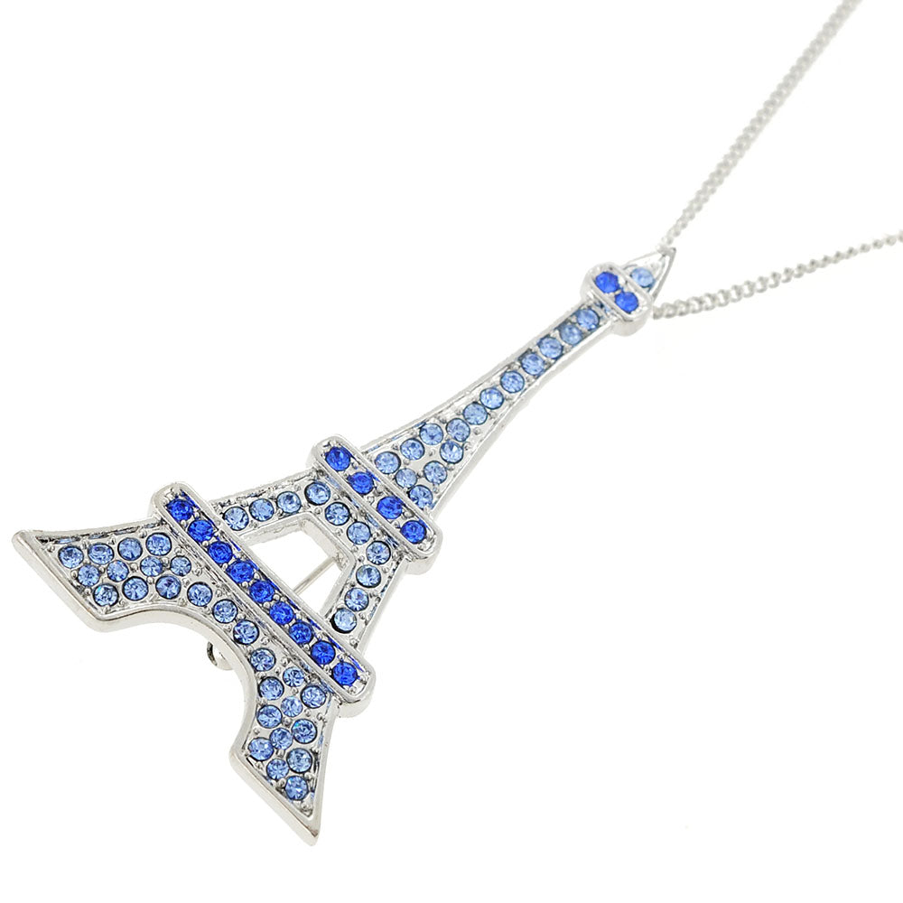 Sapphire Blue Paris Eiffel Tower Crystal Brooch and Pendant