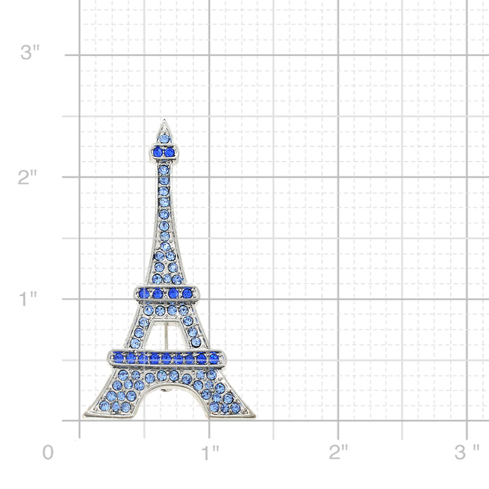 Sapphire Blue Paris Eiffel Tower Crystal Brooch and Pendant