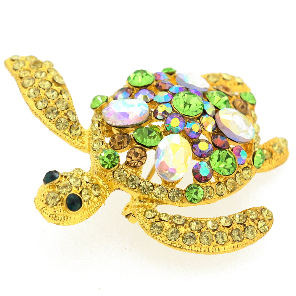 Multicolor Sea Turtle Swarovski Crystal Pin Brooch And Pendant