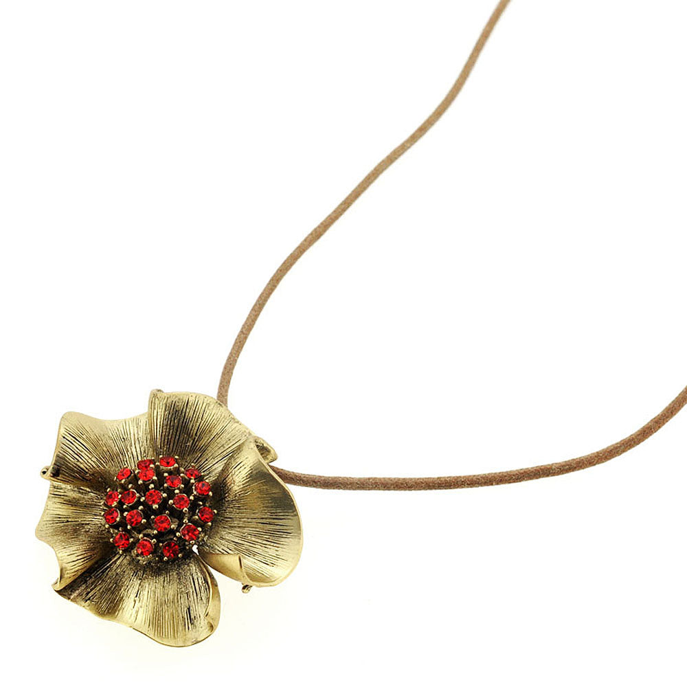 Vintage Style Golden Flower Crystal Brooch and Pendant