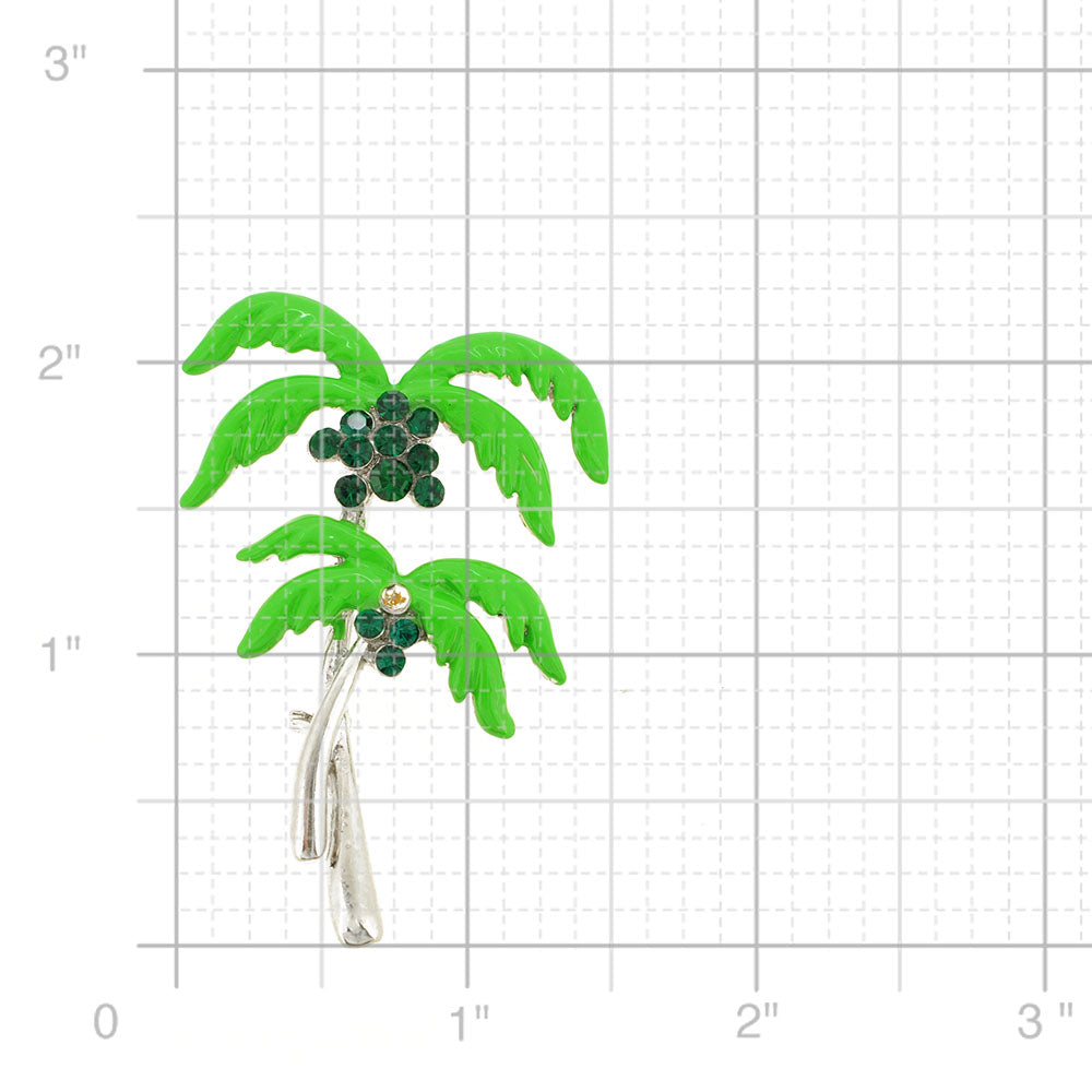 Green Coconut Palm Tree Crystal Pin Brooch