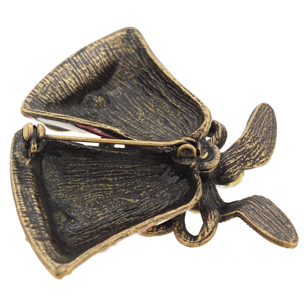 Antique Style Red Enamel Christmas Bell Pin Brooch