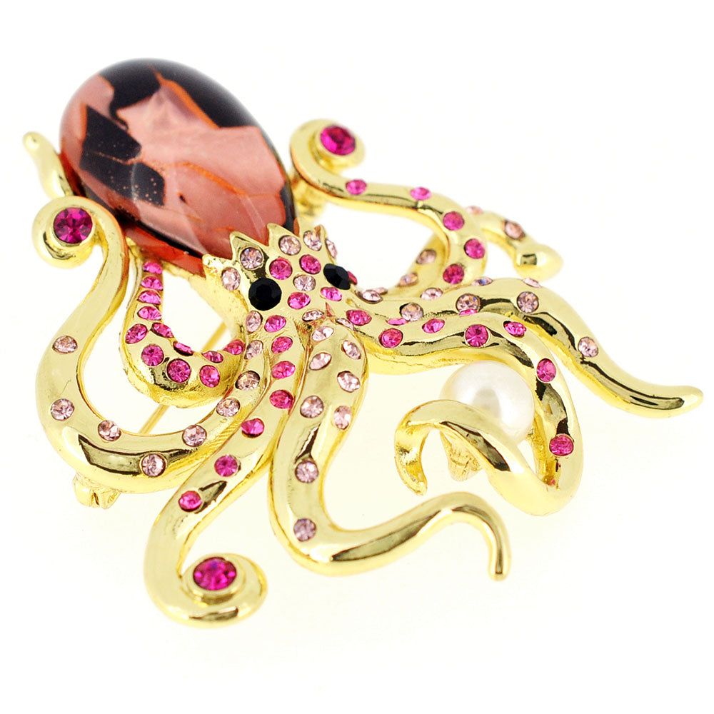 Golden Pink Octopus Pin Brooch