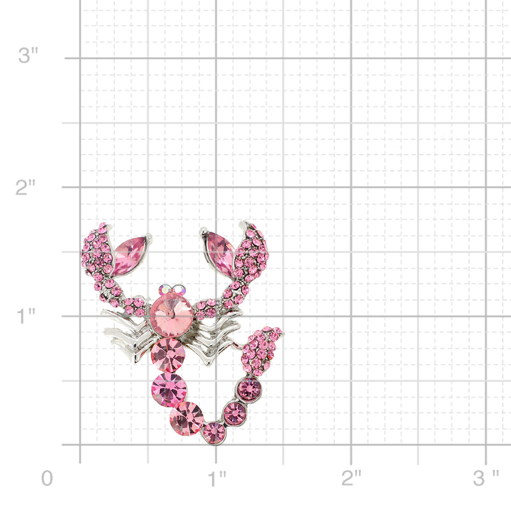 Pink Scorpion Crystal Brooch Pin