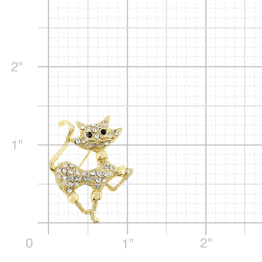 Golden Crystal Cat Pin Brooch