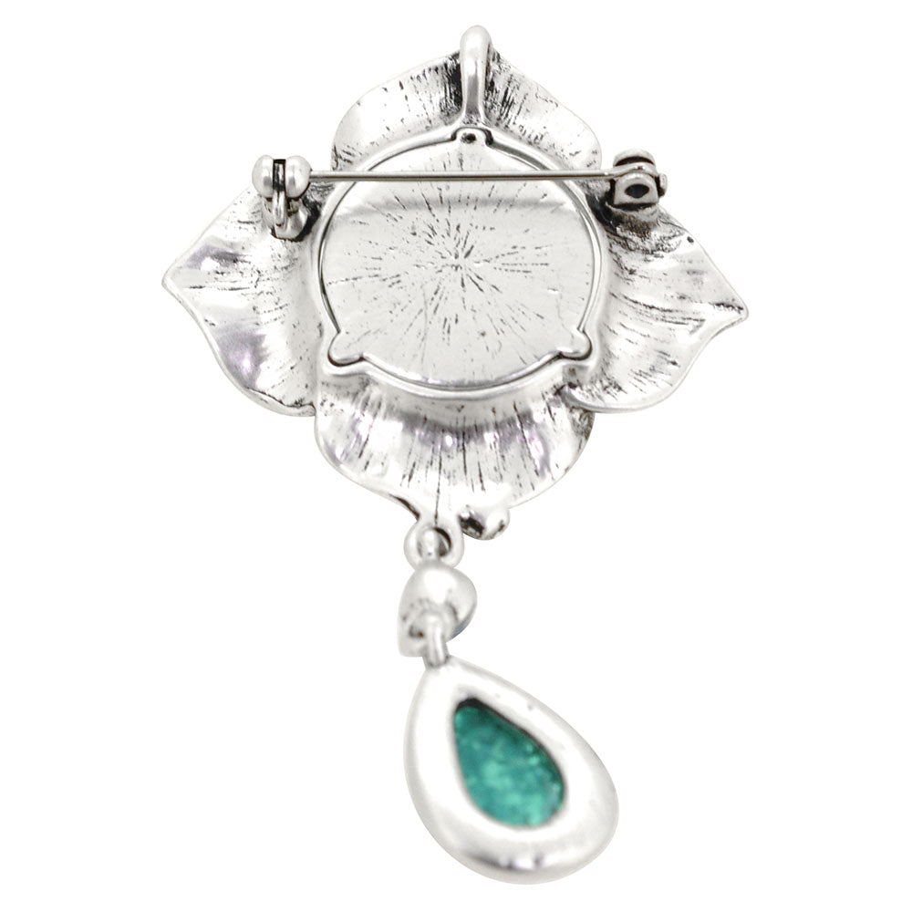 Turquoise Blue Wedding Flower Crystal Brooch and Pendant