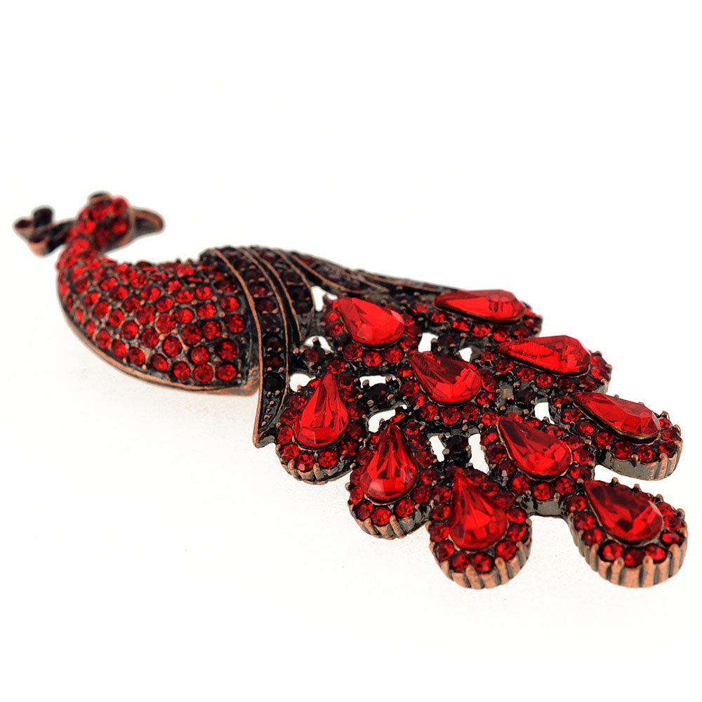 Red Vintage Style Peacock Crystal Brooch Pin