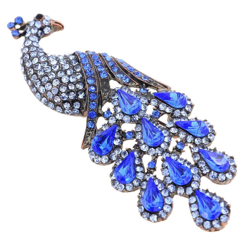 Sapphire Blue Drip Drop Peacock Crystal Brooch Pin