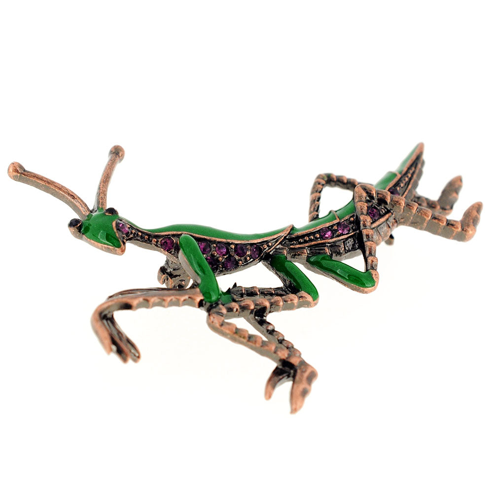 Green Praying Mantis Amethyst Crystal Pin Brooch