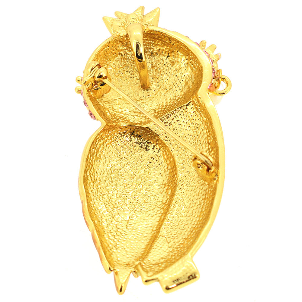Yellow Enamel Crystal Owl Brooch/Pendant