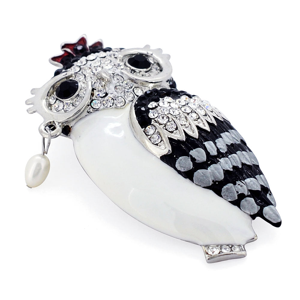 Black & White Crystal Owl Brooch/Pendant