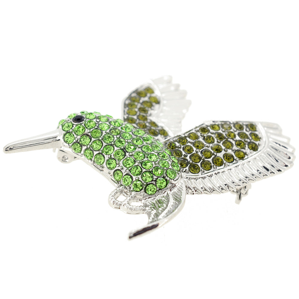 Green Hummingbird Crystal Pin Brooch