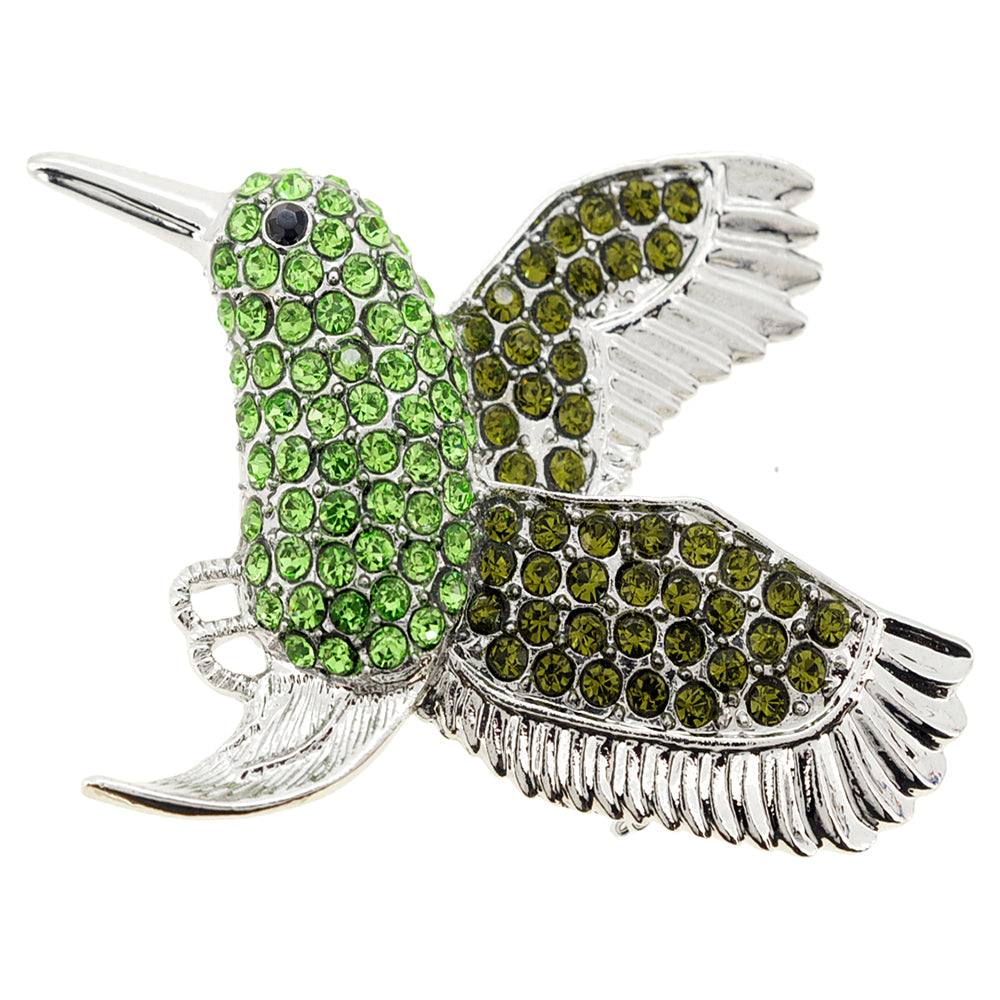 Green Hummingbird Crystal Pin Brooch