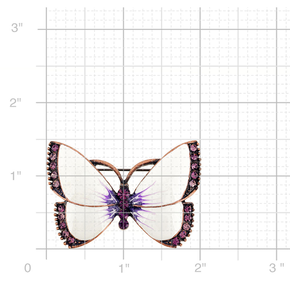Vintage Style White Butterfly Amethyst Crystal Pin Brooch
