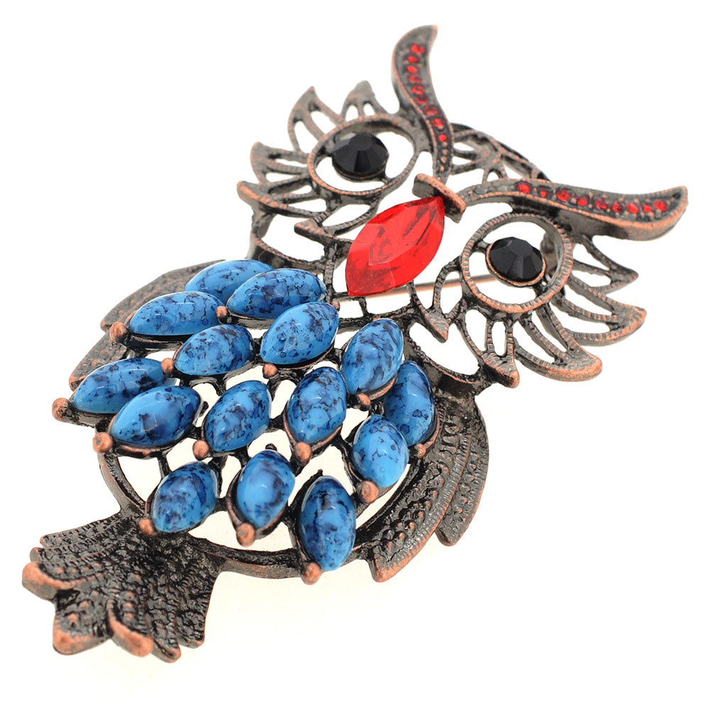 Vintage Turquoise & Ruby Owl Pin Brooch