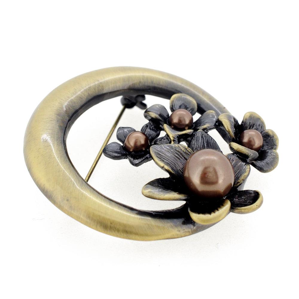 Vintage Style Pearl Brass Flower Wreath Pin Flower Pin Brooch