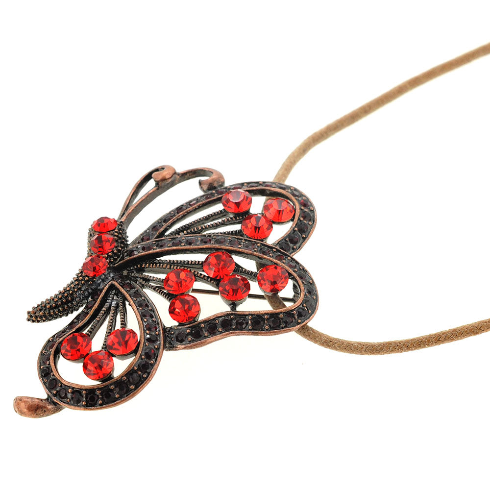 Vintage Style Red Butterfly Crystal Pin Brooch and Pendant