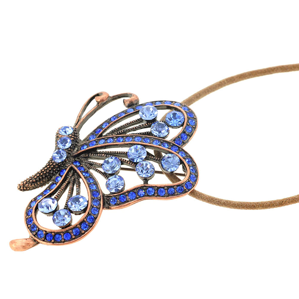 Vintage Style Blue Flying Butterfly Sapphire Crystal Pin Brooch and Pendant