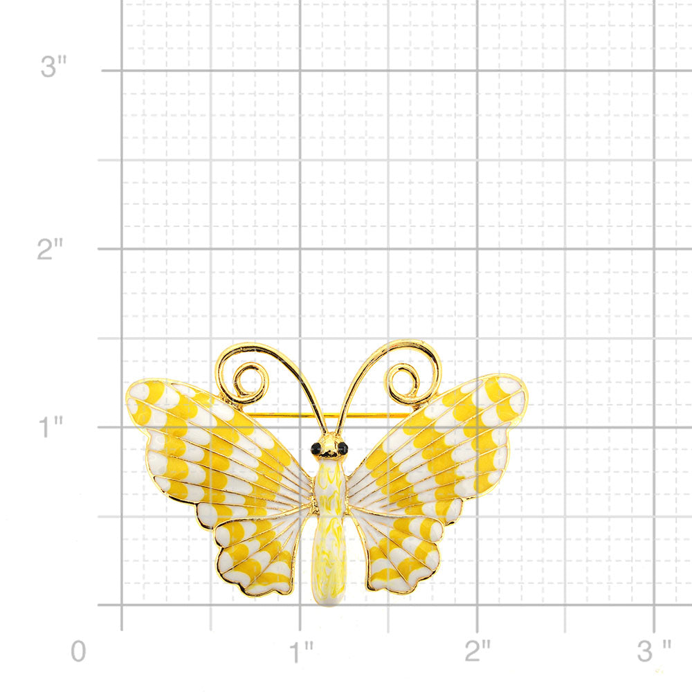White Yellow Enamel Butterfly Pin Brooch