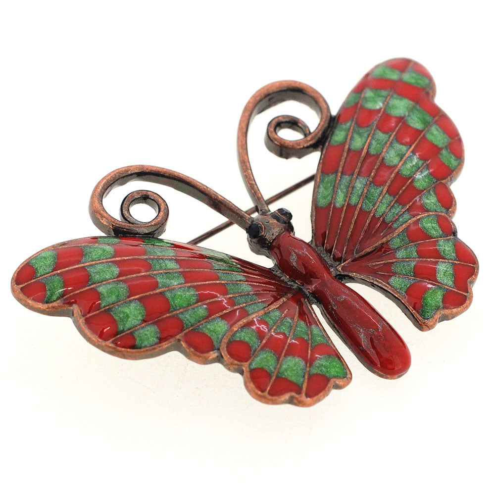 Red Green Enamel Butterfly Pin brooch