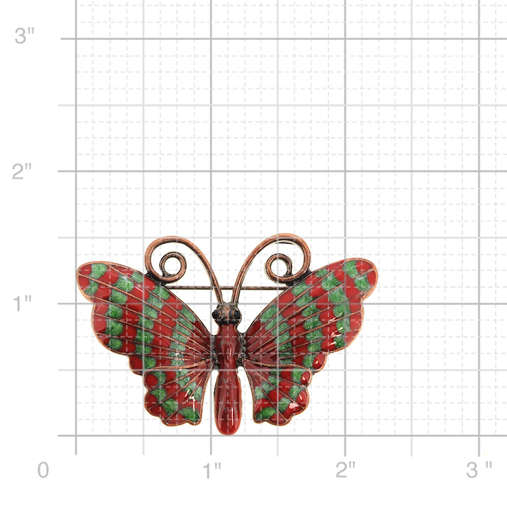 Red Green Enamel Butterfly Pin brooch