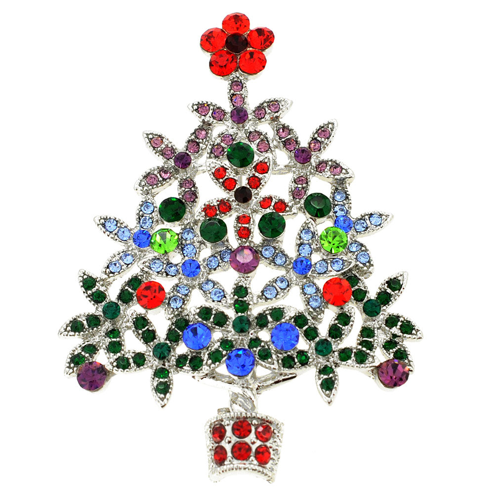 MultiColor Christmas Tree Crystal Pin Brooch