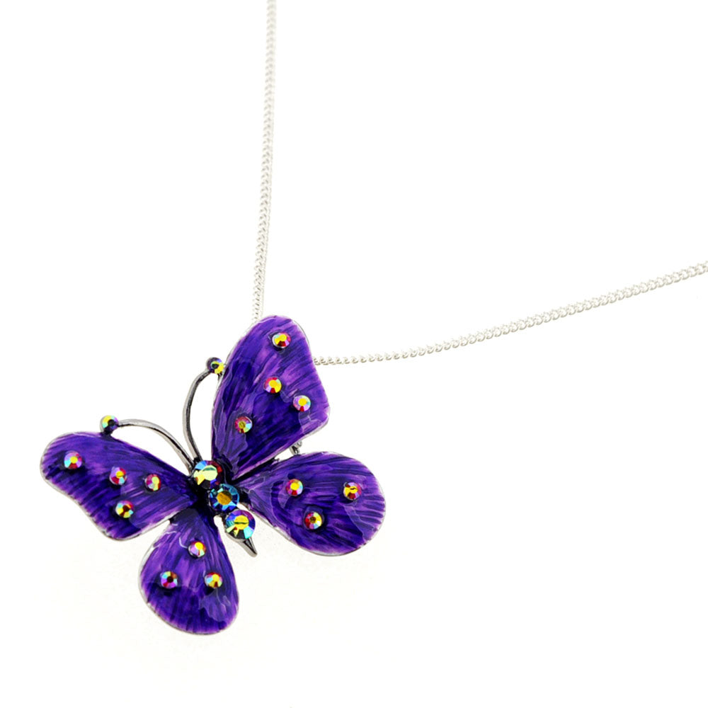 Purple Enamel Butterfly Pin Brooch and Pendant