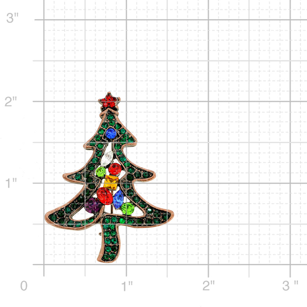MultiColor Cartoon Christmas Tree Crystal Pin Brooch