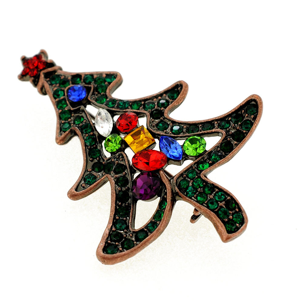MultiColor Cartoon Christmas Tree Crystal Pin Brooch
