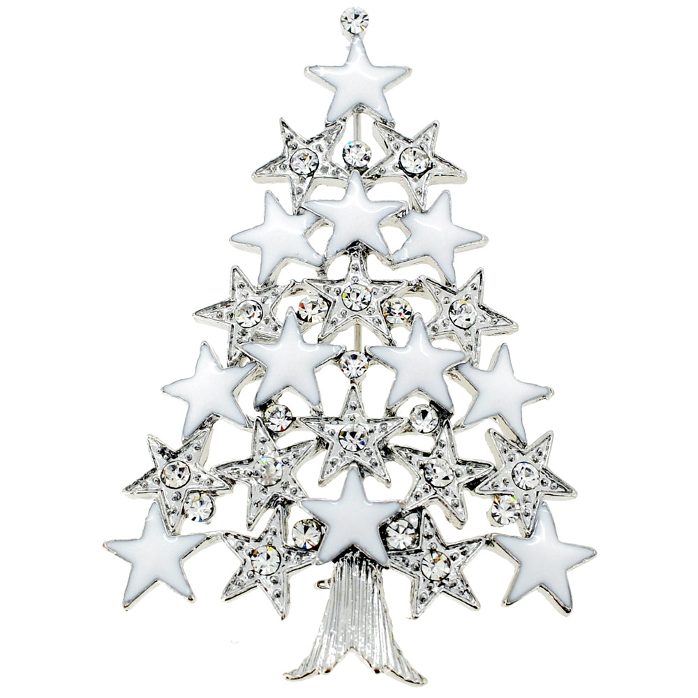 Chrome Christmas Tree with Star Crystal Pin Brooch