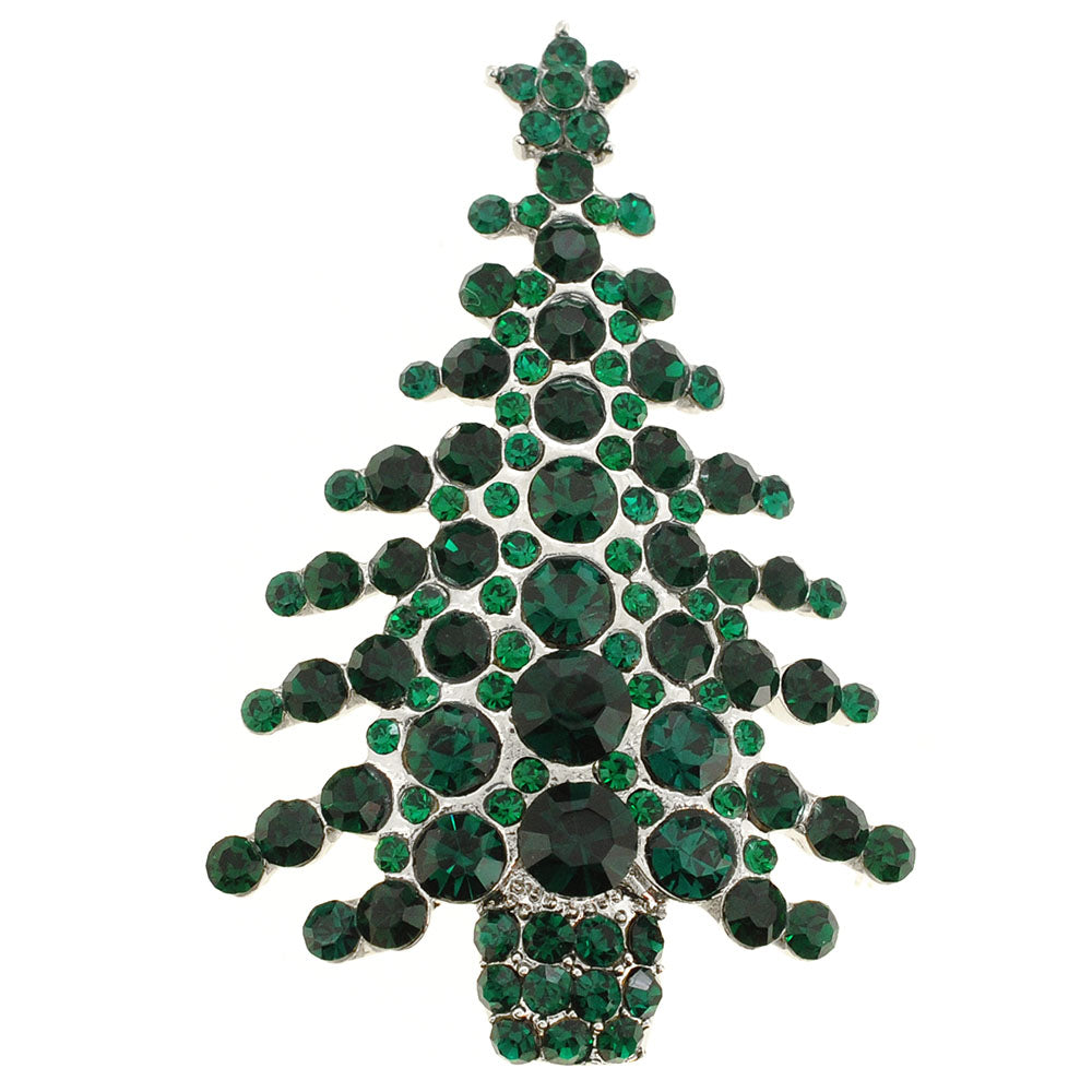 Emerald Green Christmas Tree Crystal Pin Brooch