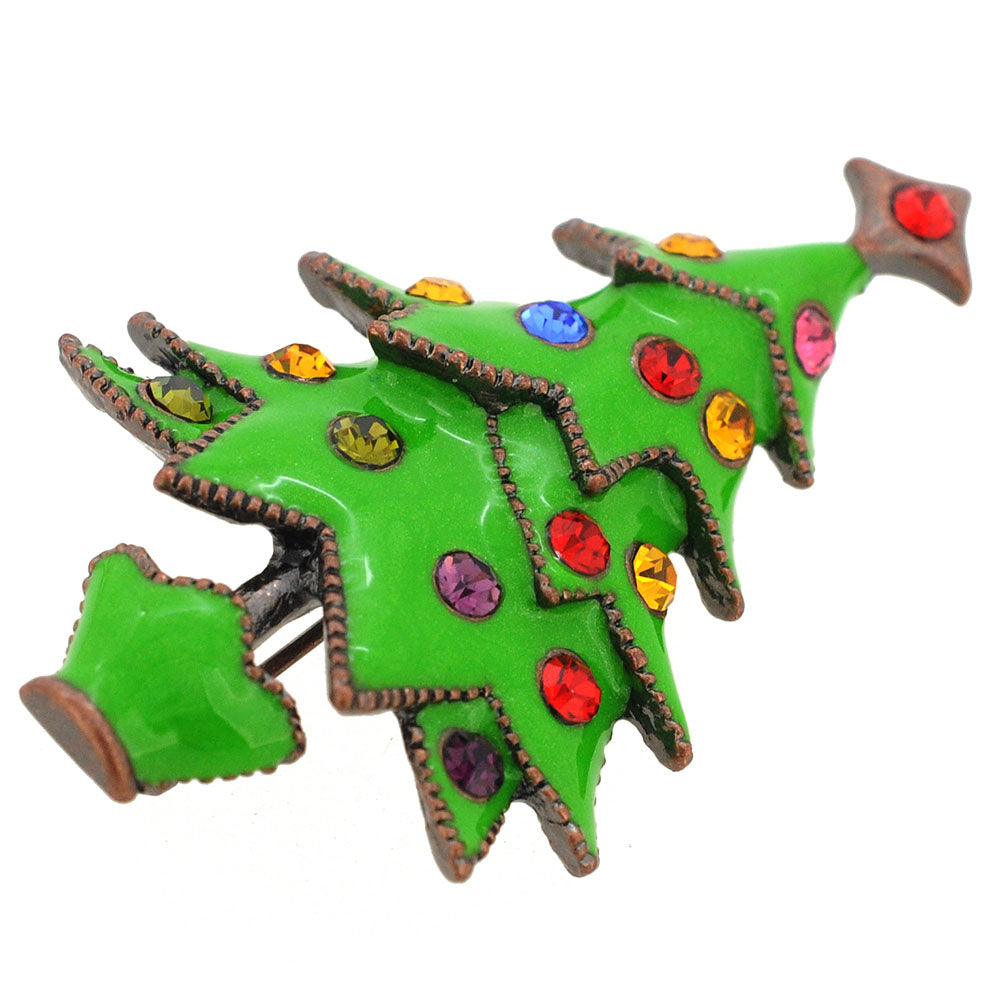 Green Christmas Tree Crystal Pin Brooch