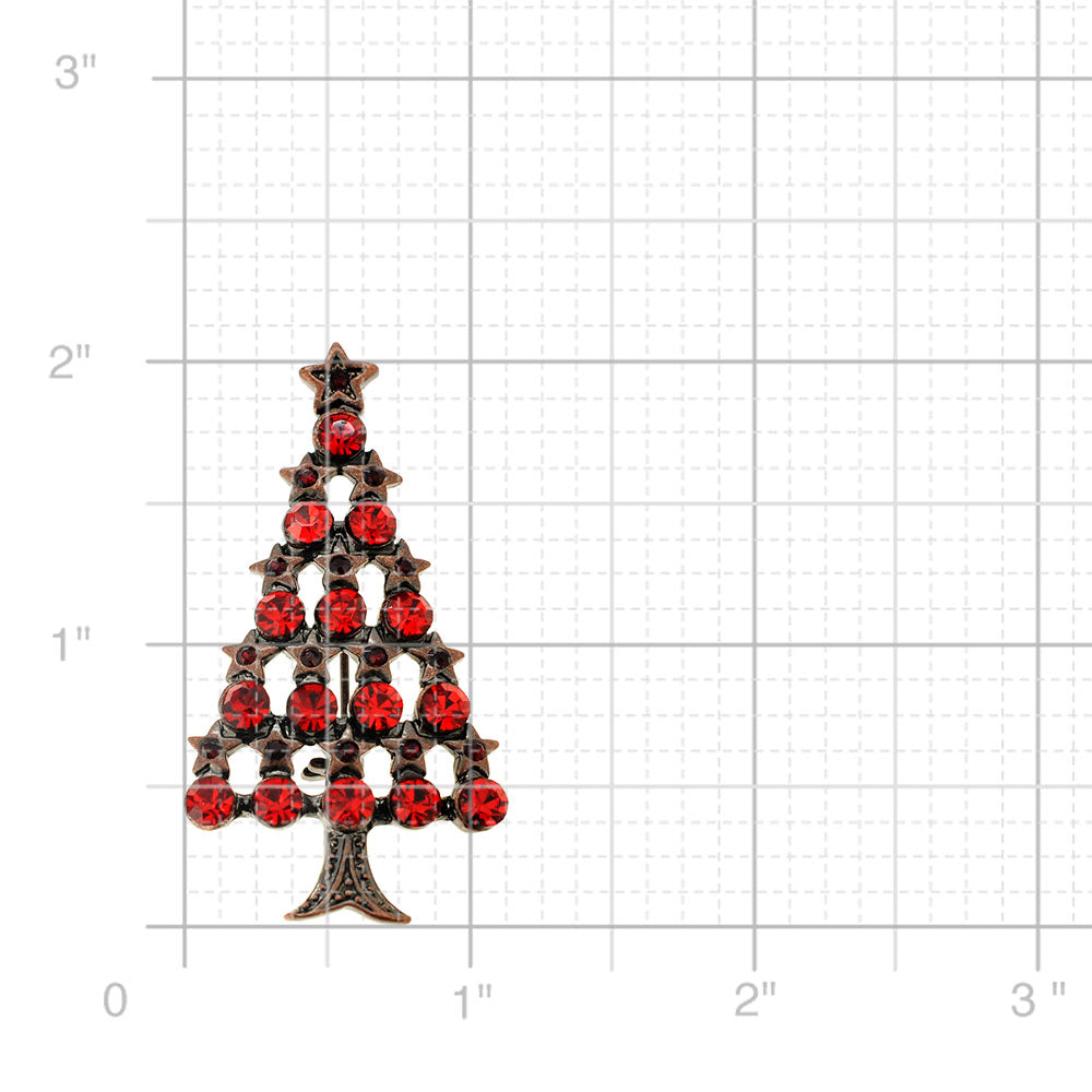 Red Christmas Tree Crystal Pin Brooch