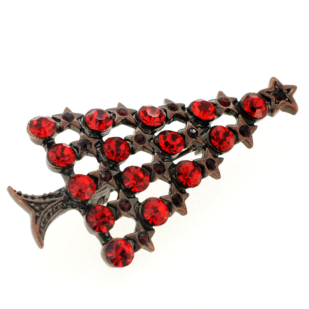 Red Christmas Tree Crystal Pin Brooch