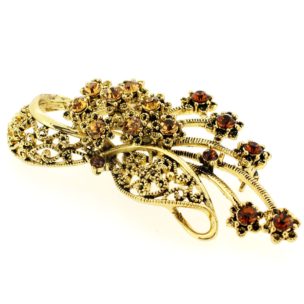 Golden Flower Basket Crystal Pin Brooch