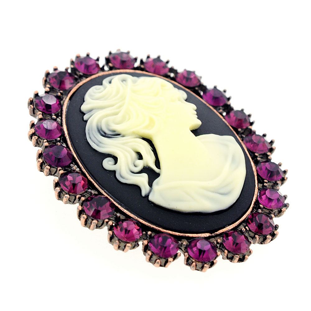 Purple Cameo Amethyst Crystal Pin Brooch and Pendant